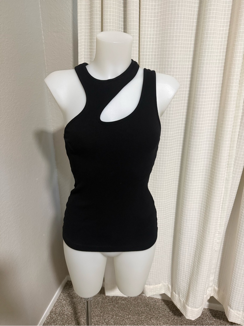 Agolde Athena Black Asymmetric Cutout Ribbed Tank